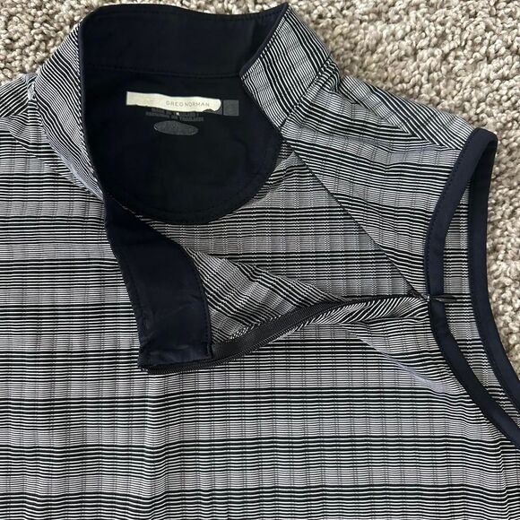 Greg Norman Collection Grey and Black Striped Polo Shirt Zippered Collar - Picture 2 of 4